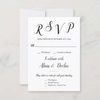 RSVP 3 Entree Menu Selection Response Reply
