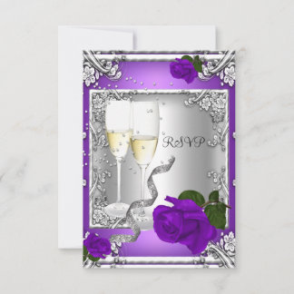 RSVP 40th Birthday Party Purple Rose Silver Card