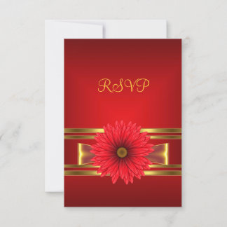 RSVP 40th Birthday Red Flower Gold Red Bow Card