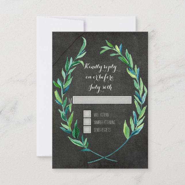 RSVP 4 Square Wreath Olive Leaf Branch Chalkboard Card (Front)