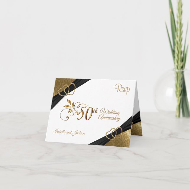 RSVP 50th Golden Anniversary - Damask Thank You Card (Front)