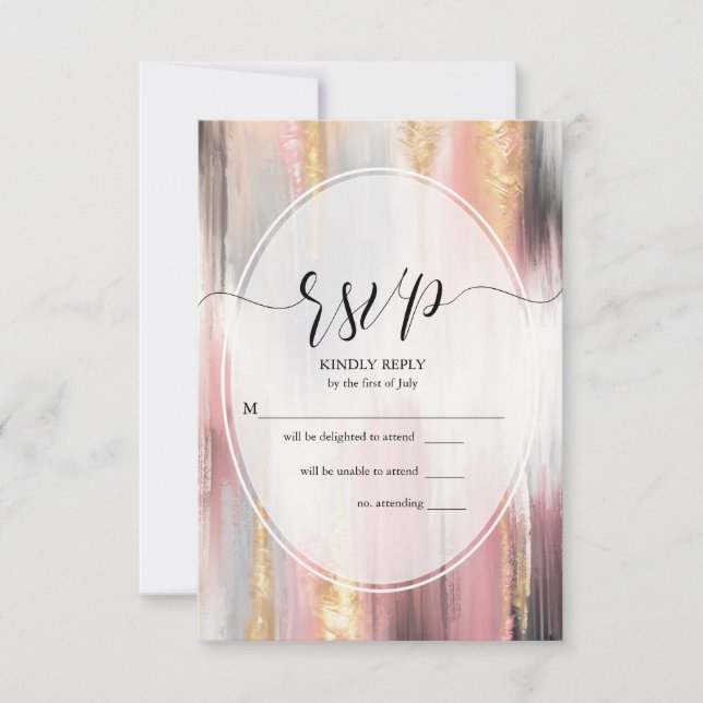 RSVP Abstract Brush Strokes Blush Gold Charcoal Card (Front)