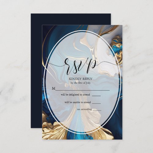 RSVP Abstract Liquid Gold on Blue Marble