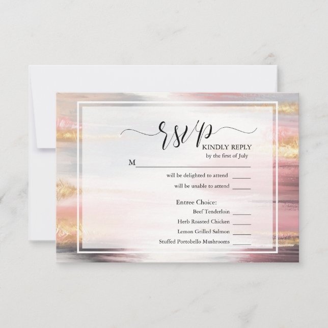 RSVP Abstract Paint Stroke Blush Gold Charcoal Card (Front)