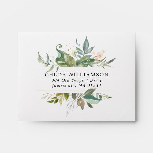 RSVP Address Rustic Botanical Foliage Pink Floral Envelope