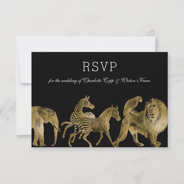 RSVP African Animals Zoo Wedding Gold Card (Front)