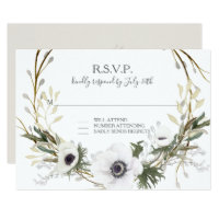 RSVP Anemone Floral BOHO Twig Wreath Watercolor Card