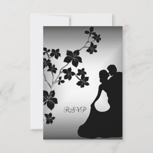 RSVP Anniversary Asian Black Silver Floral Couple Invite