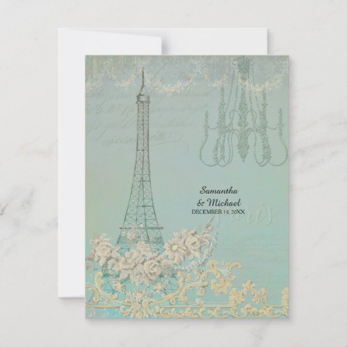 RSVP Aqua Vintage Paris Parisian Stylish Wedding