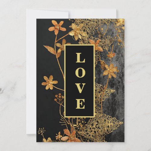 *~ RSVP AR26 QR 45 Gold Lace LOVE Vintage Wedding Invitation
