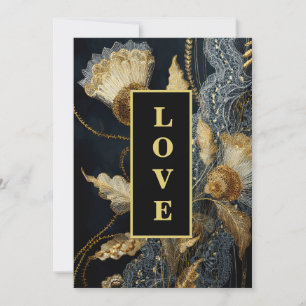 *~ RSVP AR26 QR 4 Gold Lace LOVE Vintage Wedding Invitation