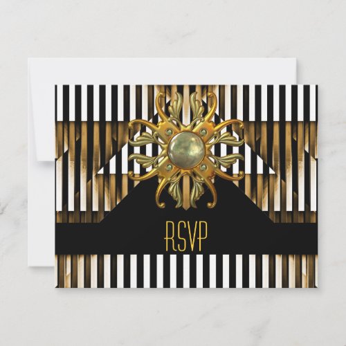 RSVP Art Deco Black Yellow Gold Stripe Jewel