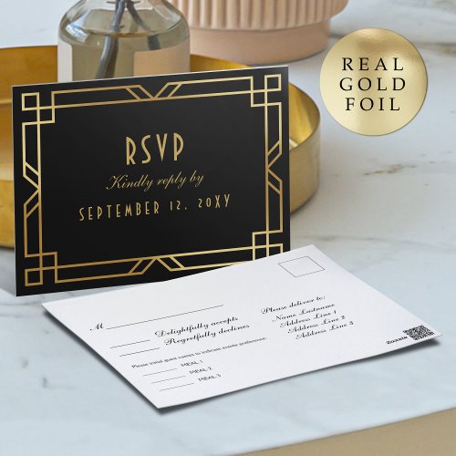 RSVP Art Deco Classic Black Gold Meal Postcard
