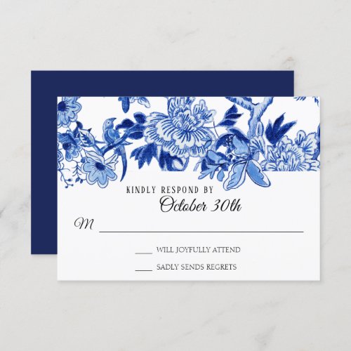 RSVP Asian Influence Navy Blue Floral Chinoiserie Invitation