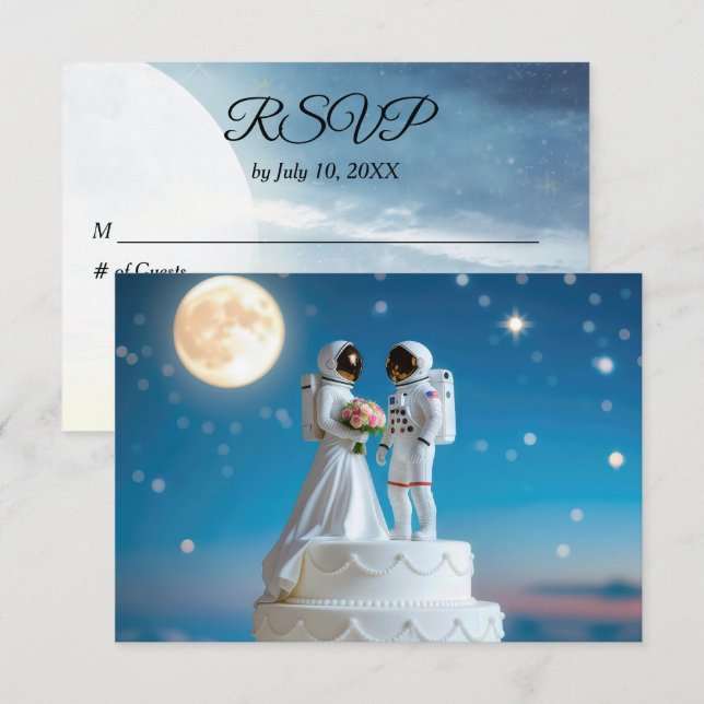 RSVP Astronauts On a Wedding Cake Card (Front/Back)