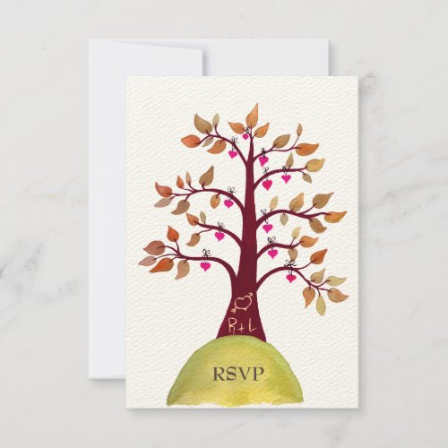 RSVP AutumnFall Heart Tree Carving Wedding Cards