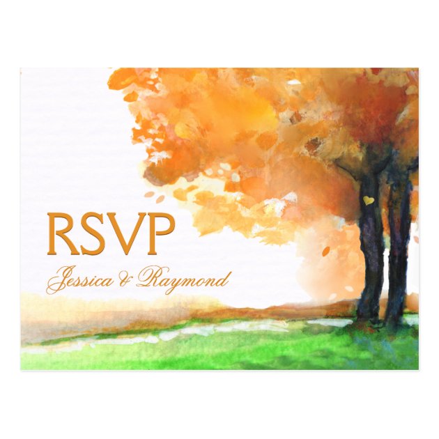RSVP Autumn Orange Matching RSVP Wedding PostCard