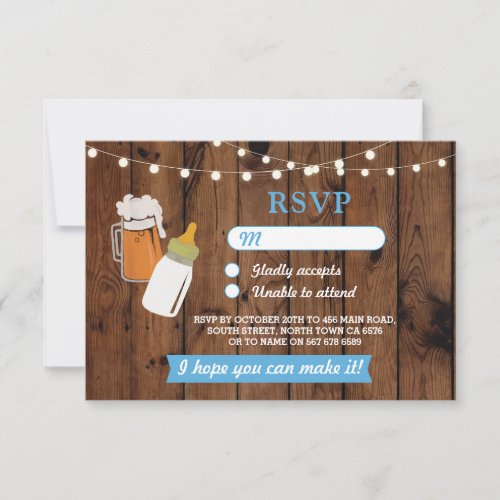 RSVP Baby Shower Boy Blue Beer Brewing Wood Invitation