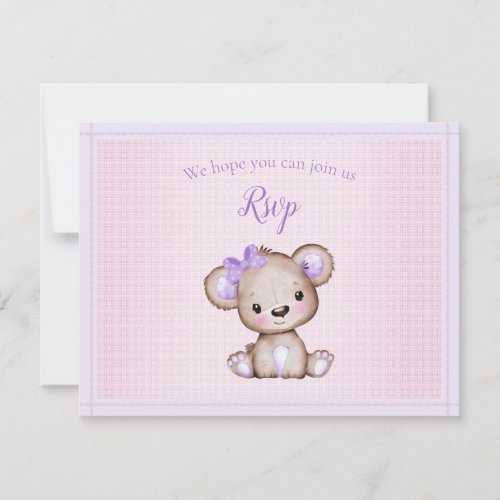 RSVP Baby Shower Cute Girl Purple Bear