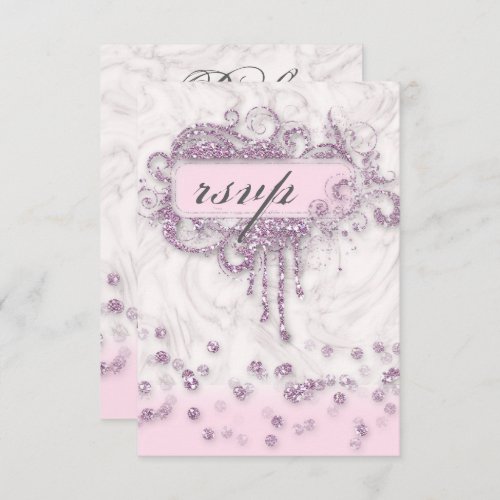 RSVP Baby Shower Girl Marble Pink Glitter Confetti Invitation