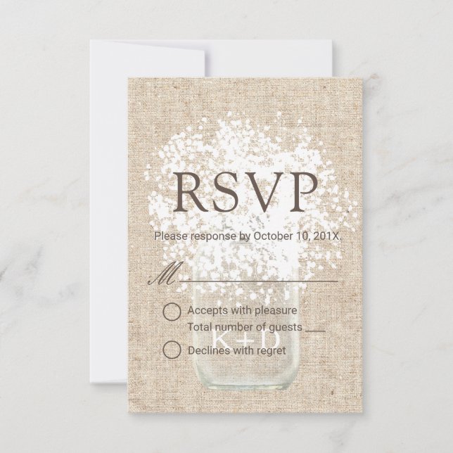 RSVP | Baby's Breath Mason Jar Rustic Wedding Card (Front)