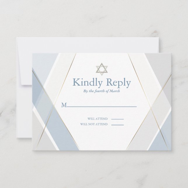 RSVP Bar Mitzvah  Modern Geometric Blue Gray Card (Front)