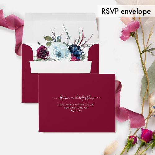 RSVP  Berry Blue and Burgundy Floral Burgundy Envelope