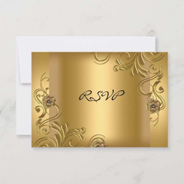 RSVP Birthday Party Elegant Gold On Gold Floral 2 (Front)