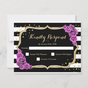 RSVP Birthday Party - Gold Black Purple Card