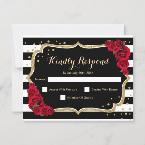 RSVP Birthday Party _ Gold Black Red Card