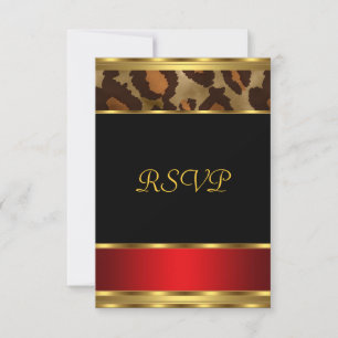 RSVP Birthday Party Gold Black Red Leopard Invitation