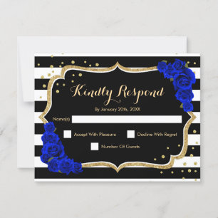 RSVP Birthday Party - Gold Black Royal Blue Card