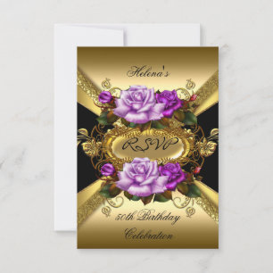 RSVP Birthday Party Roses Purple Gold Black Card