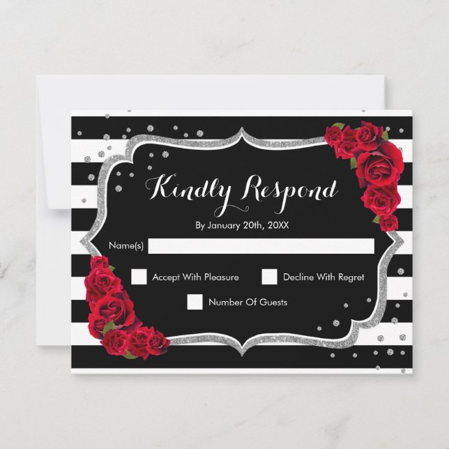RSVP Birthday Party - Silver Black Red Card (Front)