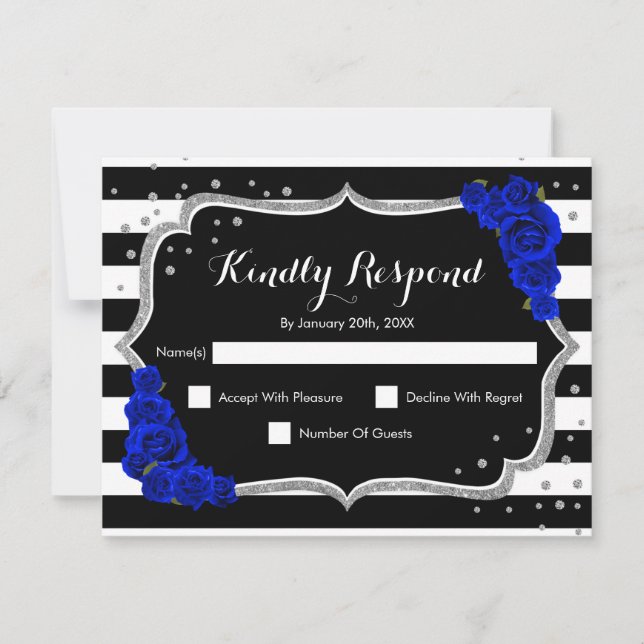 RSVP Birthday Party - Silver Black Royal Blue Card (Front)