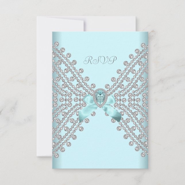 RSVP Birthday Party Teal Blue Silver White Diamond (Front)