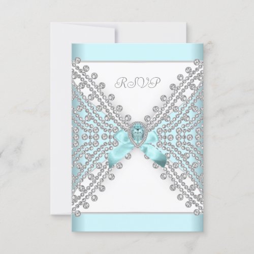 RSVP Birthday Party Teal Blue Silver White Diamond