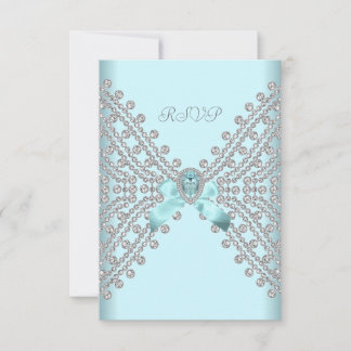 RSVP Birthday Party Teal Blue Silver White Diamond Card