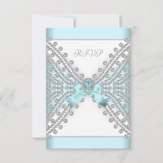 RSVP Birthday Party Teal Blue Silver White Diamond Card