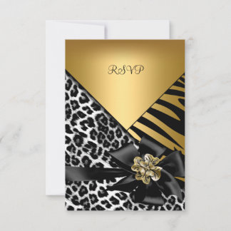 RSVP Birthday Party Zebra Leopard Gold Elegant Card