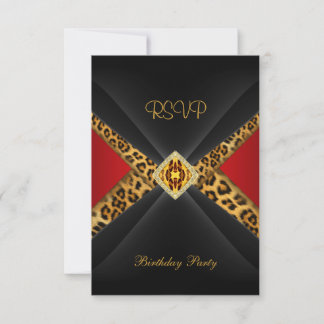 RSVP Birthday Red Gold Black Leopard Jewel Card