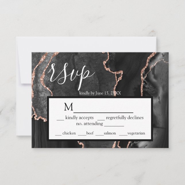 RSVP Black Agate Rose Gold Glitter Response Card (Front)