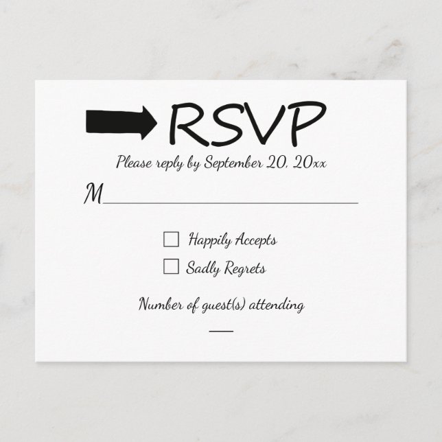 RSVP Black And White Arrow Wedding / Party Invitation Postcard (Front)