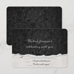 RSVP Black Damask with torn edge border Invitation