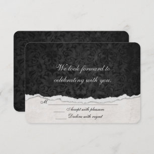 RSVP Black Damask with torn edge border Invitation
