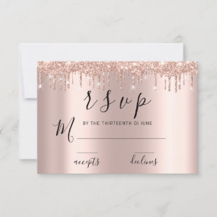 RSVP Black Rose Gold Glitter Drips Card