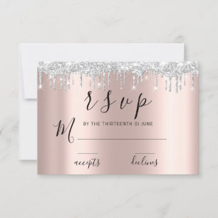 RSVP Black White Rose Silver GRay Drips Card