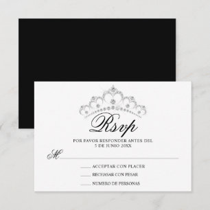 RSVP Black White Spanish Quinceañera Quince Card