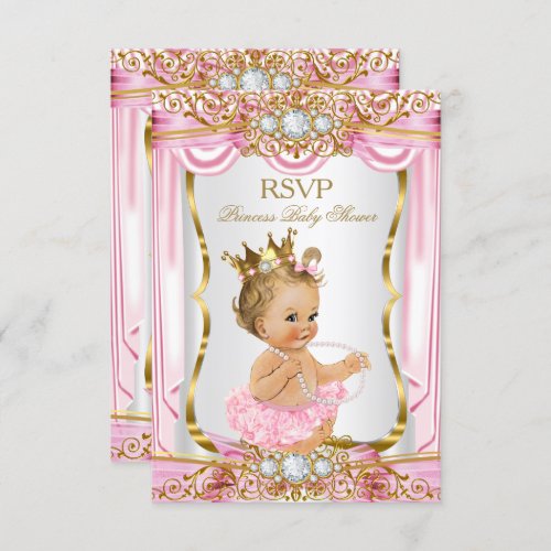 RSVP Blonde Girl Princess Baby Shower Pink Silk Invitation