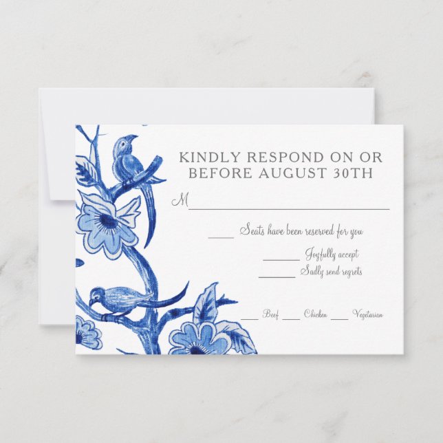 RSVP Blue Chinoiserie Asian Floral Watercolor (Front)